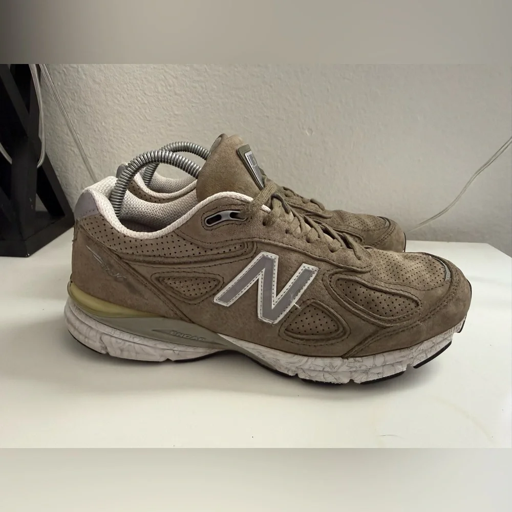 New Balance 990 v4 Olive Sneakers with White Accents - Picture 2 of 8